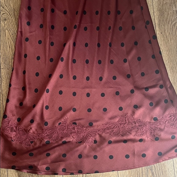 Polka Dot Lace-Trim Maxi Dress in Chestnut Brown - Picture 10 of 12